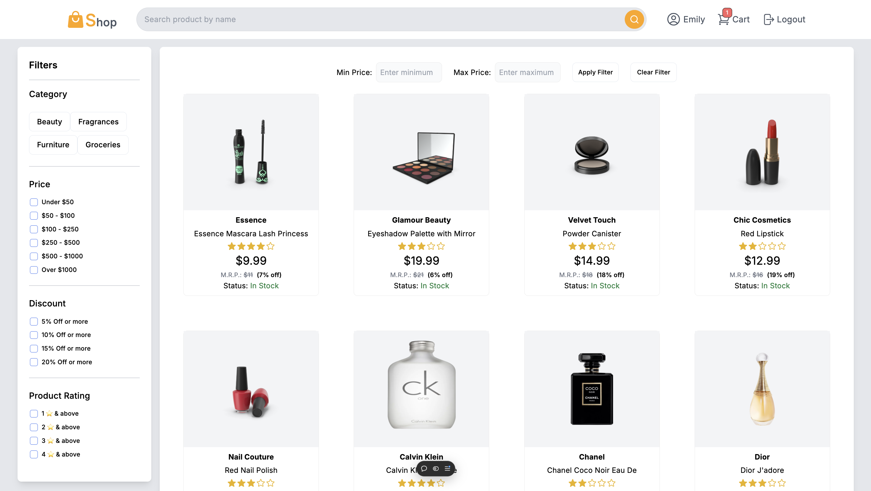 Shop e-commerce screenshot